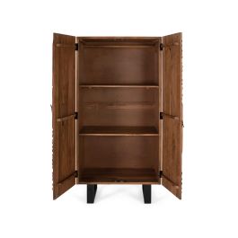 GINER Y COLOMER Mueble de Madera de Acacia con Patas de Metal, 180x90x55 cm, Armario de Almacenamiento con Estantes y Barra para Colgar