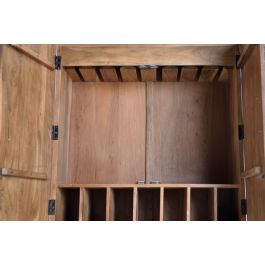 Giner y Colomer Mueble Botellero de Madera Maciza de Acacia con Detalles Tallados a Mano, Color Marrón Natural y Negro, 160 x 100 x 40 cm