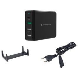 Conceptronic OZUL01B Cargador USB-C 65W Carga Rápida PD 3.0 y QC 3.0 para Nintendo Switch, iPad, iPhone, Samsung Galaxy, con Protección - Negro