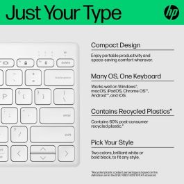 HP Teclado Bluetooth Multi-Dispositivo Compacto Inalámbrico para Escritorio, Laptop, Tablet y Teléfono
