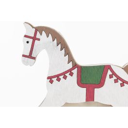 DKD Home Decor Decoración Luminosa Navidad Tradicional Caballo Madera LED Blanco Rojo, Set 6 Unidades Surtidas con Pilas LR44