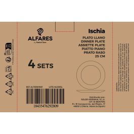 Inde Set de 3 Platos Llanos Ischia, Vidrio Opal Negro, Diámetro 25.3 cm (4 Cajas)