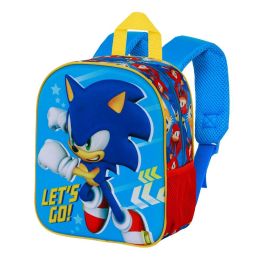 Sonic The Hedgehog - SEGA Elite Go Mochila Preescolar 3D con Relieve Frontal, Compartimento Único, Bolsillo Malla Lateral, Acolchada, 7L Azul