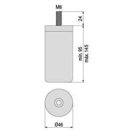 Q&Q Pata Regulable Cilíndrica Storm de Plástico Negra con Espárrago 24mm para Muebles 95-145mm
