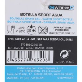 Bewinner Botella Sport Agua Transparente 900 ml - 8.1 x 27.1 x 11.5 cm (12 Unidades)