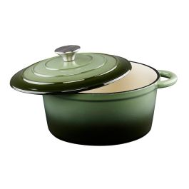 Alpina Cacerola Cocina de Hierro Fundido Esmaltado Verde 3,8 Litros Ø24 x 11,8 cm Apta para Todo Tipo de Fuegos, Horno y Lavavajillas