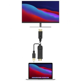 AISENS - CABLE CONVERSOR ACTIVO HDMI 2.0 + USB ALIM. A DISPLAYPORT V1.2, HDMI/M-USB/M-DP/M, NEGRO, 1.8M