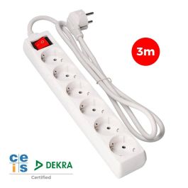 Prolongador con 6 tomas 2p+t, 16a 250v~ con interruptor luminoso, 3 m de cable h05vv-f 3g1,5mm² blanco Precio: 9.78999989. SKU: S7915761