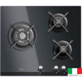 Whirlpool AKT404NB Cocina de Gas con 3 Quemadores y 6350W de Potencia, Revestimiento de Vidrio Templado Negro