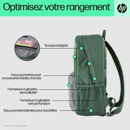 HP Mochila Campus Verde, Segura y Organizadora, con Cremallera Bloqueable, Repelente al Agua y Bolsillo Acolchado para Portátil