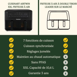 Cuisinart AFD10XBLE Freidora de Aire con Tanque Doble, 10.4 L, 2400 W, Negra