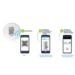 Laica Filtro para grifo Venezia R60A Hidrosmart, Blanco, Mantiene Minerales, Reduce Microplásticos y Cloro, App Wellness