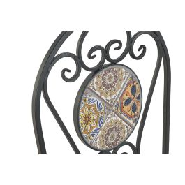 DKD Home Decor Mesa Terraza y Jardín Negra Multicolor Mosaico Hierro Piedra 60 x 71 x 60 cm Set 3 Piezas