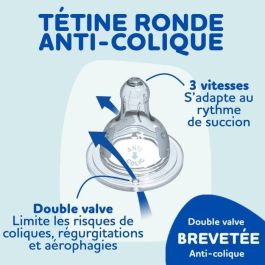 Conjunto de 3 Dodie Anti -color Biberons Iniciation+ - Glass - 270ml - 0-6 meses - Pacificador redondo - Flujo 2