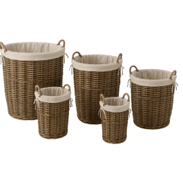 DKD Home Decor Cesta Cottage de Mimbre y Algodón Marrón Crudo 75x75x75 cm Set de 5