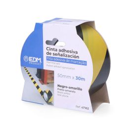 Edm Cinta adhesiva de señalización PVC amarillo-negra 30m x 50mm resistente a la intemperie para acordonamiento de obras