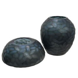 DKD Home Decor Jarrón Moderno Azul Petroleo Cristal 33 x 33 x 14 cm