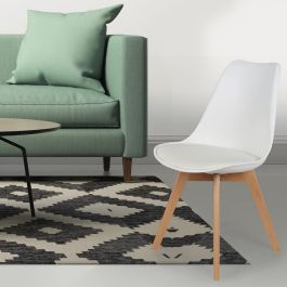 Home Deco Factory Silla Acolchada Blanca COPENHAGUE, Diseño Escandinavo Beech Tulipa Charles Eames, Patas de Madera de Haya, Asiento Acolchado