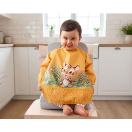 KioKids Babero Impermeable con Mangas Tigre Mostaza Colección Little Sauvages +4 Meses
