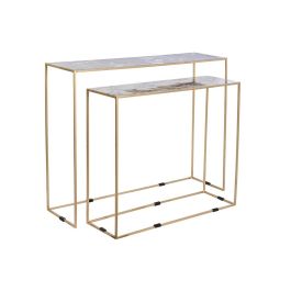Juego de 2 mesas DKD Home Decor Blanco Negro Dorado 100 x 28 x 80 cm Juego de 2 mesas DKD Home Decor Blanco Negro Dorado 100 x 28 x 80 cm