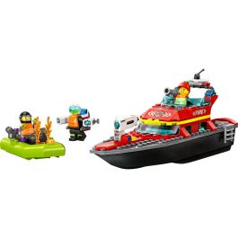 LEGO 60373 Set Lancha de Rescate de Bomberos LEGO City con Barco Zodiac, 3 Minifiguras y Extintor de Agua - Juguete Niños +5 Años