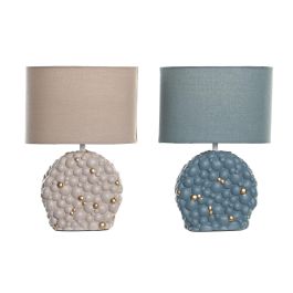 DKD Home Decor Lámpara Sobremesa Mediterraneo Azul Marron Gres Poliester E27 50W Tela 15 x 34 x 24 cm (2 Unidades)