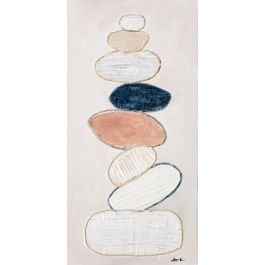 DKD Home Decor Cuadro Scandi de Lienzo y Madera de Pino Beige Blanco Multicolor 60x120x3.8 cm - Set de 2 Unidades con Piedras