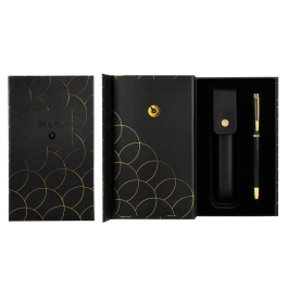 Belius Passion d'or Bolígrafo y Estuche de Aluminio Negro y Dorado con Tinta Azul