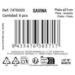 La Mediterranea Plato Savina Ø21 cm – Diseño moderno y elegante para tu mesa, ideal para uso diario o eventos especiales. (12 Unidades)