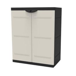 TITANIO PLASTIKEN Armario bajo 2 puertas con estantes A70 x P44 x H88 cm Beige y Negro Gama TITANIO Interior / Exterior