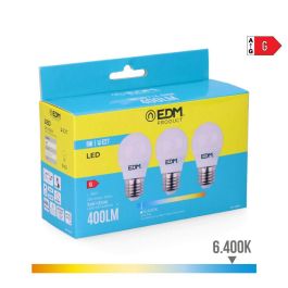 Edm Bombillas Esfericas LED E27 5W 400lm 6400K Luz Fria Ø4,5 x 8 cm Kit 3 Unidades Precio: 4.49999968. SKU: S7916658