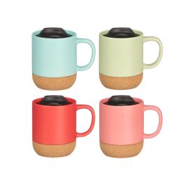 Vessia Taza con Base de Corcho y Tapa Surtida, Cerámica, 350 ml, 12.5x11x8.5 cm (Set de 24)