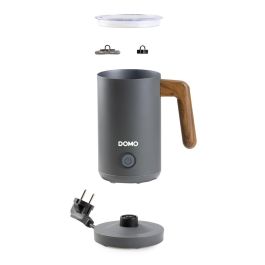 Domo DO745MF Espumador de Leche, 500 W, 150 ml, Base 360°, Gris/Madera