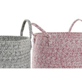 DKD Home Decor Cesta Infantil Rosa Gris Algodón 26 x 26 x 28 cm (4 Unidades)