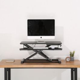 Ewent EW1545 Estación de Trabajo Ajustable Sentado/De Pie con Resorte de Gas, Elevación 11-50.5cm, Superficie 80x40cm, Bandeja Teclado, Soporte Tablet/Móvil, Negro