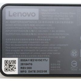 Lenovo 65W AC adapter with Power Delivery, 3 output voltages (20V, 15V, 9V, 5V), 3-pin design, worldwide compatibility. Lenovo 65W AC adapter with Power Delivery, 3 output voltages (20V, 15V, 9V, 5V), 3-pin design, worldwide compatibility.