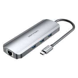 Docking USB Tipo-C Vention TOLHB/ 1xHDMI/ 3xUSB/ 1xUSB Tipo-C PD/ 1xRJ45/ 1xLector Tarjetas SD/ 1x MicroSD/ Jack 3.5/ Gris