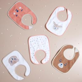 Tom et Zoe Juego de 5 Baberos Surtidos con Cierre de Velcro y Dorso PEVA Antiman chas (29.5x21 cm)