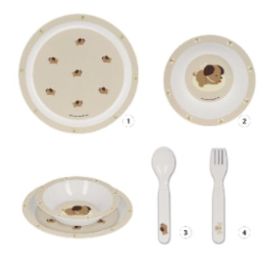Safta Set de Platos y Cubiertos Preescolar Puppy Beige. Para niños +3 años, Material PU. Medidas 22,5x26x5,5cm