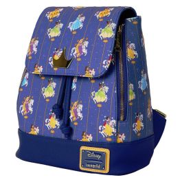 Loungefly Mochila Princesas Disney Carousel 26cm Piel Vegana con Herrajes Dorados, Tirantes Ajustables y Bolsillos Cremallera