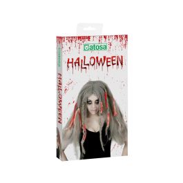 Peluca de Pelo Largo Gris con Cintas para Halloween - Look Sobrenatural