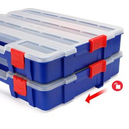 Workpro Organizador Apilable con Tapa, 18 Divisiones, PP Transparente, 382x300x68mm, Azul y Rojo