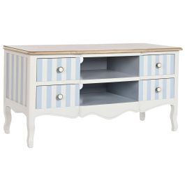 DKD Home Decor Mueble TV Mediterráneo Colección Bayona 2023 Madera Paulownia Blanco Azul Celeste 120x48x60 cm con 4 Cajones y 3 Puertas Precio: 301.50000034. SKU: S3042522