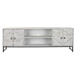 DKD Home Decor Mueble de TV con 4 Puertas y 1 Estantería, Madera de Mango y Metal, 180x40x60 cm, Blanco y Negro