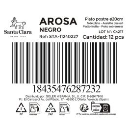 Inde Plato de Postre Negro Ø20 cm Arosa S. Clara - Juego de 24 Piezas - Plato Postre (12 Unidades)