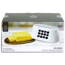 Home Deco Factory Mantequera Retro Flor o Manzana Bambú Porcelana 17x10,5 cm