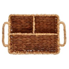 Giftdecor Organizador Rectangular de Paja con 3 Huecos Marrón 30.5x20x16 cm (Set de 12)