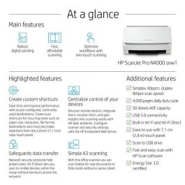HP N4000 snw1 ScanJet Pro Escáner Documental Color Alimentación de Hoja 40ppm/80ipm ADF 50 Páginas 4000 Páginas/Día