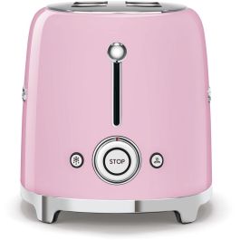 SMEG Tostador TSF02PKEU 50's Style Rosa 4 Rebanadas Ranura Larga 1500W Acero Inoxidable y Plástico