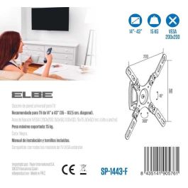 Elbe SP-1443-F Soporte Pared Fijo para TV 14'-43' hasta 15Kg, Compatible VESA 50x50-200x200, Negro Elbe SP-1443-F Soporte Pared Fijo para TV 14'-43' hasta 15Kg, Compatible VESA 50x50-200x200, Negro